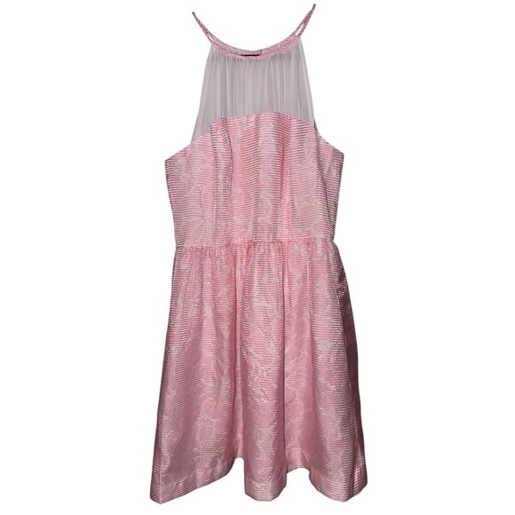 Lilly Pulitzer Kailey Pink & White Iridescent Chiffon Halter Dress Size 12 fun - Picture 4 of 14
